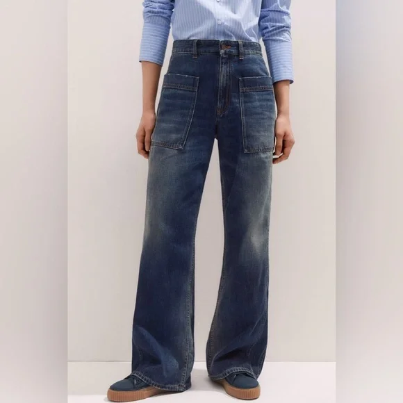 Me+Em Cotton Patch Pocket Utility Jean Baggy Straight Jean Inseam 30'' Sz 31 - Picture 3 of 14